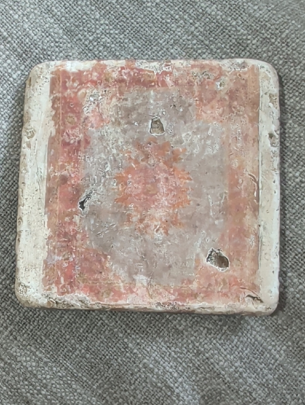 Rustic Peach Square Persian Rug Decorative Stone Coaster - Handcrafted